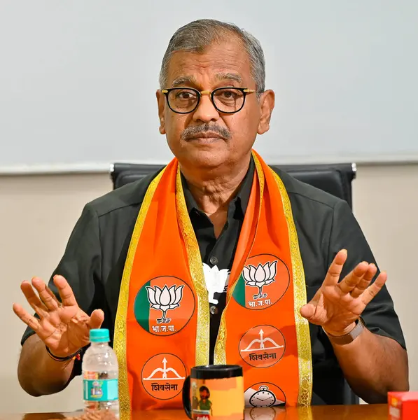 stock image MUMBAI, INDIA - MAY 6, 2024: BJP candidate for Mumbai North Central Lok Sabha Seast constituency and lawyer Ujjwal Nikam during an interview at HT Office on May 6, 2024 in Mumbai, India. 