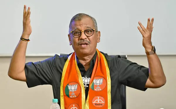 stock image MUMBAI, INDIA - MAY 6, 2024: BJP candidate for Mumbai North Central Lok Sabha Seast constituency and lawyer Ujjwal Nikam during an interview at HT Office on May 6, 2024 in Mumbai, India. 