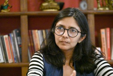 NEW DELHI, INDIA - 26 Mayıs 2024: AAP milletvekili Swati Maliwal, 26 Mayıs 2024 tarihinde Hindistan 'ın başkenti Yeni Delhi' de Hindustan Times 'a verdiği özel röportajda.