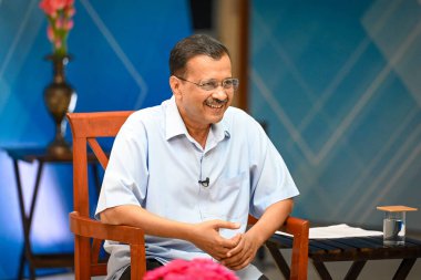 NEW DELHI, INDIA - 22 Mayıs 2024: Delhi Genel Sekreteri Arvind Kejriwal, Hindistan Times 'a verdiği özel röportajda