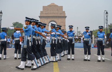 NEW DELHI, INDIA - JULY 26: Personnel from Agniveervayu Women Team of Indian Air force performing a drill live on the occasion of Kargil Vijay Diwas at India Gate on July 26, 2024 in New Delhi, India. clipart