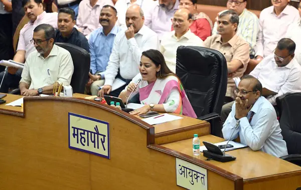 stock image NEW DELHI, INDIA - MAY 14: BJP councilors protest in house of MCD One day session at Civic Centre on May 14, 2024 in New Delhi, India. 