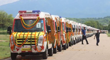 CHANDIGARH, INDIA - JULY 28, 2024: Punjab CM Bhagwant Mann flagged off 58 Ambulances from Rajendra park, on July 28, 2024 in Chandigarh, India. (Photo by Keshav Singh/Hindustan Times)  clipart