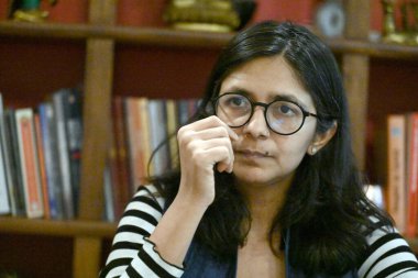 NEW DELHI, INDIA - 26 Mayıs 2024: AAP milletvekili Swati Maliwal, 26 Mayıs 2024 tarihinde Hindistan 'ın başkenti Yeni Delhi' de Hindustan Times 'a verdiği özel röportajda.