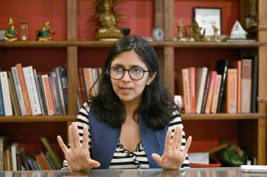 NEW DELHI, INDIA - 26 Mayıs 2024: AAP milletvekili Swati Maliwal, 26 Mayıs 2024 tarihinde Hindistan 'ın başkenti Yeni Delhi' de Hindustan Times 'a verdiği özel röportajda.