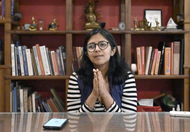 NEW DELHI, INDIA - 26 Mayıs 2024: AAP milletvekili Swati Maliwal, 26 Mayıs 2024 tarihinde Hindistan 'ın başkenti Yeni Delhi' de Hindustan Times 'a verdiği özel röportajda.