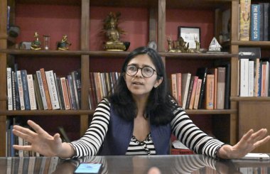 NEW DELHI, INDIA - 26 Mayıs 2024: AAP milletvekili Swati Maliwal, 26 Mayıs 2024 tarihinde Hindistan 'ın başkenti Yeni Delhi' de Hindustan Times 'a verdiği özel röportajda.