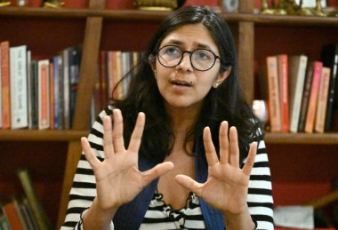 NEW DELHI, INDIA - 26 Mayıs 2024: AAP milletvekili Swati Maliwal, 26 Mayıs 2024 tarihinde Hindistan 'ın başkenti Yeni Delhi' de Hindustan Times 'a verdiği özel röportajda.