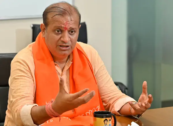 stock image MUMBAI, INDIA - APRIL 29, 2024: Mihir Kotecha, a Bharatiya Janata Party (BJP) MLA from Mulund, filed his nomination for the Mumbai North East Lok Sabha Constituency 