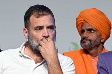 NEW DELHI, INDIA - 24 Nisan: Kongre Başkanı Rahul Gandhi, 24 Nisan 2024 tarihinde Hindistan 'ın Yeni Delhi kentinde Jawahar Bhavan' da Samajik Nyay Sammelan 'a sesleniyor.  