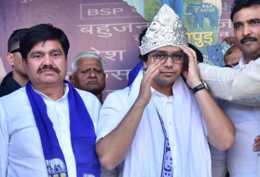 GHAZIABAD, INDIA - APRIL 6: BSP national coordinator Akash Anand on Sunday held an election rally in Ghaziabad's Arthala on April 6, 2024 in Ghaziabad, India. Anand targeted Bhim Army chief Chandra Shekhar Azad  clipart