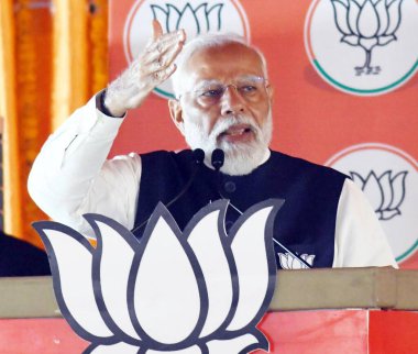 NORTH 24 PARGANAS, INDIA - MARCH 6, 2024: Prime Minister Narendra Modi addresses during Narishakti Vandana Rally organised by Bharatiya Janata Party and Bharatiya Janata Mohila Morcha at Barasat on March 6, 2024 in North 24 Parganas, India   clipart