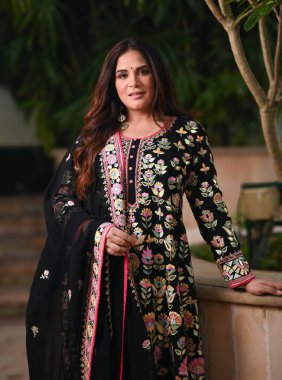 NEW DELHI, INDIA: APRIL 15, 2024 - Bollywood actress Richa Chadda posing wearing Indian traditional clothes clipart