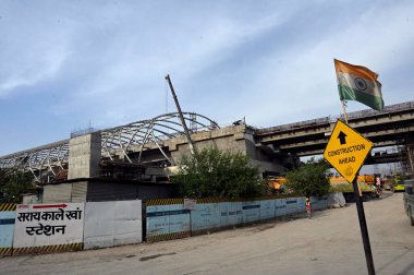 NEW DELHI, INDIA - APRIL 4: A view of under construction Delhi Meerut Regional Rapid Transit System (RRTS) Station at Sarai Kale Khan on April 4, 2024 in New Delhi, India.  clipart