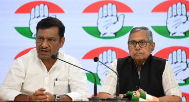 NEW DELHI, INDIA - APRIL 16: Congress Incharge (Bihar) Mohan Prakash, and Bihar Congress state President, Akhilesh Prasad, press Conference at AICC HQ on April 16, 2024 in New Delhi, India.  clipart