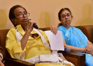 MUMBAI, INDIA - APRIL 16: Pandit Hridaynath Mangeshkar, Usha Mangeshkar and Adinath Mangeshkar to make a very important announcement of this year's winners of Lata Mangeshkar Puraskar and Master Dinanath Mangeshkar Puraskar at Prabhu Kunj Peddar road clipart