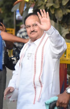 PATNA, INDIA - BJP Ulusal Başkanı J.P. Nadda 24 Nisan 2024 tarihinde Hindistan 'ın Patna kentinde Jaiprakash Narayan Havalimanı' na geldi.. 