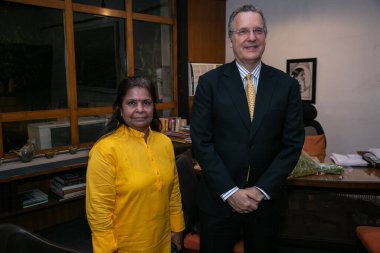 NEW DELHI, INDIA - APRIL 13, 2024: Kenneth Felix Haczynski da Nobrega (R), Ambassador of Brazil to India during an event titled 