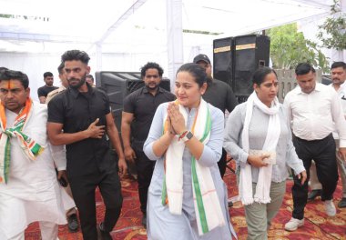 GHAZIABAD, INDIA - APRIL 6: India Alliance Congress Party Lok Sabha candidate Dolly Sharma during election campaigning ahead of Lok Sabha election in Muradnagar, on April 6, 2024 in Ghaziabad, India.  clipart