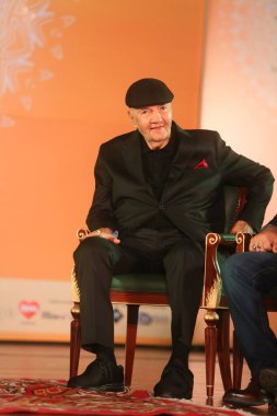 NEW DELHI, INDIA - MARCH 17, 2024: Bollywood actor Prem Chopra during the 17th Kathakar International Storytellers Festival at Delhis Bharat Mandapam, Pragati Maidan, on March 17, 2024 in New Delhi, India clipart