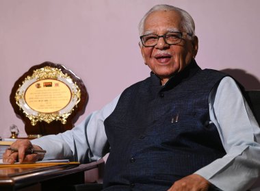 MUMBAI, INDIA - APRIL 30, 2024: Former Uttar Pradesh governor and Bharatiya Janata Pary leader Ram Naik during interview with HT on April 30, 2024 in Mumbai, India. clipart