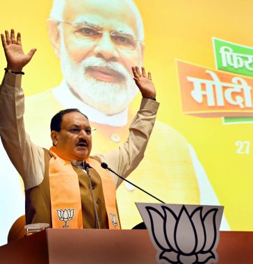 NEW DELHI, INDIA - APRIL 27: Bharatiya Janata Party (BJP) Ulusal Başkanı JP Nadda, 27 Nisan 2024 tarihinde Yeni Delhi, Hindistan 'da BJP Genel Merkezi' nde Delhi Sikh Gurudwara Yönetim Komitesi üyelerinin katılma törenine seslendi.. 