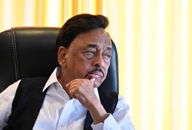 RATNAGIRI, INDIA - APRIL 24: BJP candidate for Ratnagiri-Sindhudurg Lok Sabha seat Narayan Rane during his interview with HT on April 24, 2024 in Ratnagiri, India.  clipart