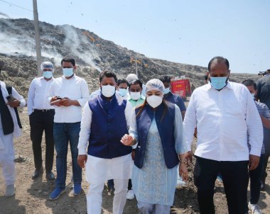 NEW DELHI, INDIA - APRIL 22:  Shelly Oberoi MCD Mayor visited the fire site at Gazipur Landfill area in the morning on April 22, 2024 in New Delhi, India.   clipart