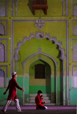 LUCKNOW, INDIA - APRIL 5, 2024: Muslims offering prayers on the Last Friday of Ramadan at Tile Wali Mosque old city on April 5, 2024 in Lucknow, India.(Photo by Deepak Gupta/Hindustan Times)  clipart