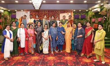 NEW DELHI, INDIA - APRIL 10: Women of East Delhi Lok Sabha constituency participating in Anokhi Panchayat (women parliament) for upcoming Lok Sabha election at Raghu Nath Temple Krishana Nagar, on April 10, 2024 in New Delhi, India.  clipart