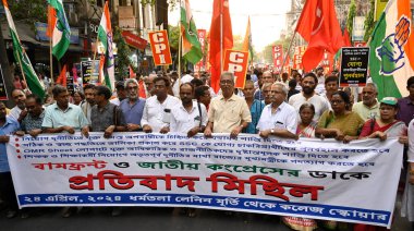 A joint protest rally by CPI(M) and National Congress against cash for education job scam and demand arrest of chief minister Mamata Banerjee at Esplanade  on April 24, 2024 in Kolkata, India.   clipart