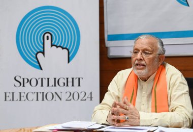 Uttar Pradesh Finance Minister Suresh Khanna attends the HT Spotlight Election 2024 discussion at the Hindustan Times office, on April 10, 2024 in Lucknow, India. clipart