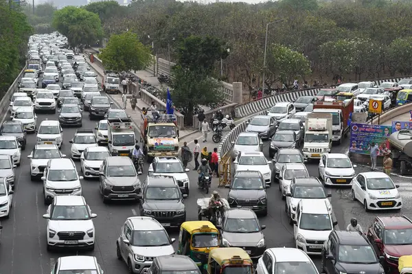 stock image NOIDA, INDIA - APRIL 14: Traffic jam due to celebration of Ambedkar Jayanti at Rashtriya Dalit Prerna Sthal, sector 95, on April 14, 2024 in Noida, India. 