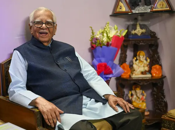 stock image MUMBAI, INDIA - APRIL 30, 2024: Former Uttar Pradesh governor and Bharatiya Janata Pary leader Ram Naik during interview with HT on April 30, 2024 in Mumbai, India.