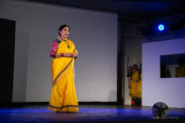 stock image NEW DELHI, INDIA - APRIL 13 2024: Bharatanatyam performer and producer of the show, Jayalakshmi Eshwar during an event titled 