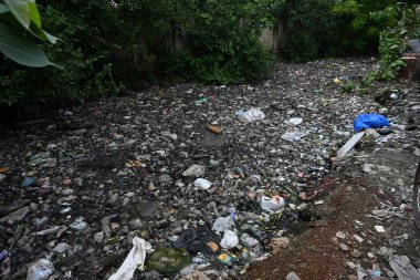 Yeni Delhi, Hindistan-29 Temmuz 2024: Yeni Delhi, Hindistan 'da Chocked Geeta kolonisinin 29 Temmuz 2024 tarihli görüntüsü. Muson yağmurları öncesinde, Delhi Belediyesi (MCD) kanalizasyonların temizlenmesi ve temizlenmesi konusunda büyük iddialarda bulunmuştu. 