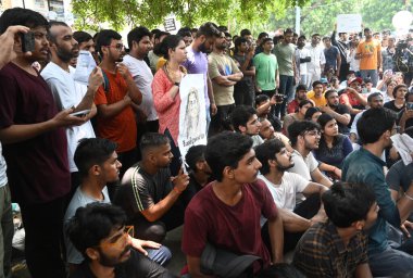 NEW DELHI, INDIA - JULY 29: RAU Students site dharna the IAS coaching institute in Old Rajinder Nagar, where 3 students died due to drowning,  on July 29, 2024 in New Delhi, India.  (Photo by Sonu Mehta/Hindustan Times)  clipart