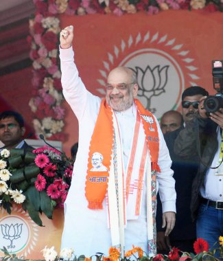 ARRAH, INDIA - 24 Mayıs: Birlik İçişleri Bakanı Amit Şah, 24 Mayıs 2024 tarihinde Hindistan 'ın Arrah kentinde Veer Kunwar Singh Stadyumu' nda Lok Sabha seçimleri için bir halk seçim mitinginde konuşma yaptı.. 
