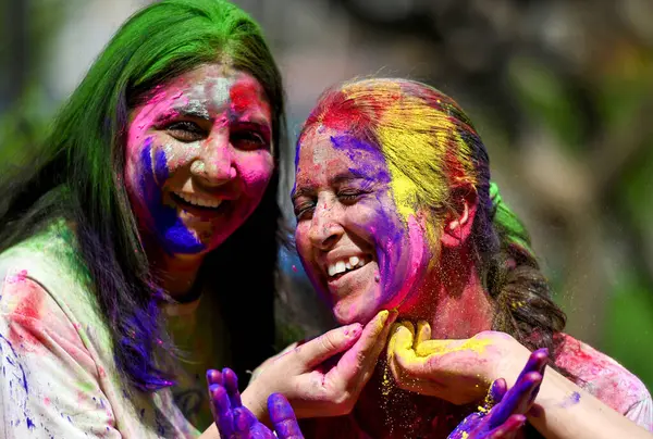 stock image NOIDA, INDIA - MARCH 25, 2024: People celebrate Holi at Sector 121, on March 25, 2024 in Noida, India