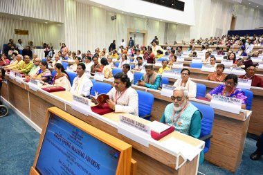 NEW DELHI, INDIA - MARCH 6, 2024: Awardees during the Sangeet Natak Akademi fellowship and Sangeet Natak Akademi awards   at Vigyan Bhawan on March 6, 2024 in New Delhi, India.  (Photo by Sonu Mehta/Hindustan Times) clipart