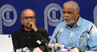 NEW DELHI, INDIA - MARCH 22: Adv. Prashant Bhushan, Supreme Court, Prof. Jagdeep Chhokar, Association of Democratic Reforms, Anjali Bharadwaj, Common Cause, Nitin Sethi, Reporters Collective addressing a press conference on the final disclosures  clipart