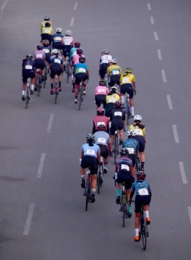 GREATER NOIDA, INDIA - MARCH 17: Cyclists participate in a 55 kilometers long Cyclothon near Gaur city mall road, on March 17, 2024 in Greater Noida, India. HCL Cyclothon was organized under the aegis of Cycling Federation of India  clipart