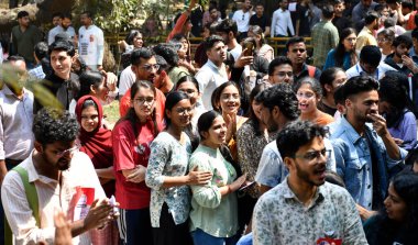 NEW DELHI, INDIA - MARCH 22, 2024: Student stand for voting during JNU Students Union Election Voting Day at the Campus on March 22, 2024 in New Delhi, India. ( Photo by Sonu Mehta/Hindustan Times) clipart