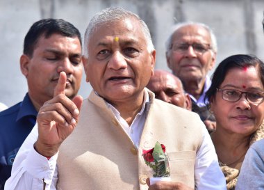 Ghaziabad MP and Union Minister of State for Road Transport, Highways and Civil Aviation Vijay Kumar Singh inaugurated the Ghaziabad Railway Over Bridge Dhobi Ghat (ROB)   on March 12, 2024 in Ghaziabad, India.  clipart