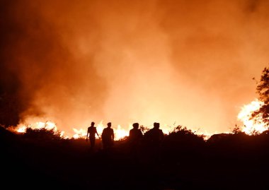 NOIDA, INDIA - 25 Mart 2024: Pazartesi akşamı Sektör 32 'deki boş bir arsada meydana gelen yangın, yakınlardaki bölge sakinlerini boğulma, gözlerinde yanma hissi bıraktı. 20 yangın ihalesi olayı kontrol altına almak için yerinde.