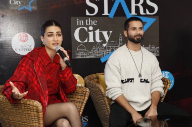 NEW DELHI, INDIA - FEBRUARY 1, 2024: Bollywood actors Shahid Kapoor and Kriti Sanon during an exclusive interview with HT City for the promotion of their upcoming movie 