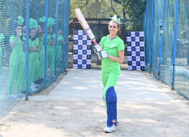 NEW DELHI, INDIA - FEBRUARY 24, 2024: 120 Miss World contestants playing cricket as part of the 71st Miss World Pageant, the competition for the Miss World Sports/Miss World Sportswoman title took place at the Major Dhyan Chand National Stadium clipart