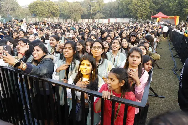 stock image NEW DELHI, INDIA - FEBRUARY 2 2024: Around 3,000 students attended the star performance by Bollywood playback singer Mohammed Irfan on the final-day of the three-day fest - Symphony 24 at Janki Devi Memorial College