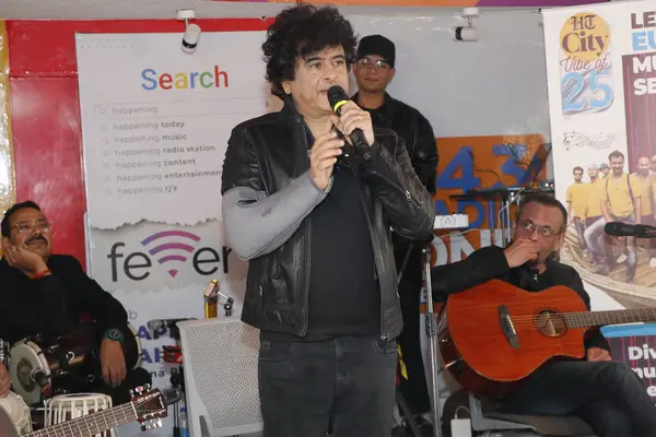 stock image NEW DELHI, INDIA -FEBRUARY 16, 2024: Euphoria Band founder and lead vocalist Palash Sen performs during the HT Citys 25th birthday anniversary celebration at HT House