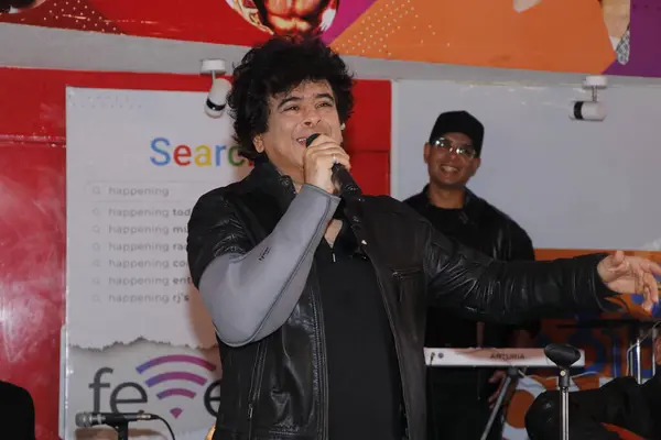 stock image NEW DELHI, INDIA -FEBRUARY 16, 2024: Euphoria Band founder and lead vocalist Palash Sen performs during the HT Citys 25th birthday anniversary celebration at HT House